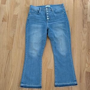 LOFT Light Blue Flare Jeans with Frayed Hem